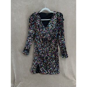 J.OUR Womens Multi Color Sequin V-Neck Long Sleeve Mini Dress Sz M Party Night